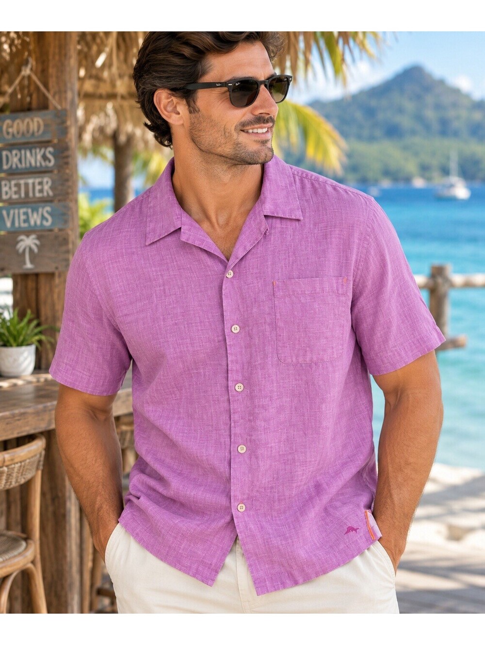 Tommy Bahama Men’s Mauve 100% Linen Hawaiian Shirt Size XL